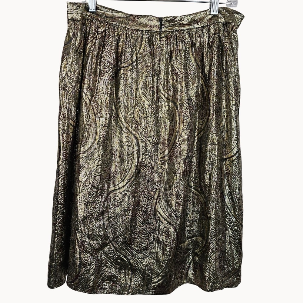 J.Crew Collection Gold Metallic Silk Paisley Skirt 8 Shimmer Cocktail Elegant - Picture 7 of 13